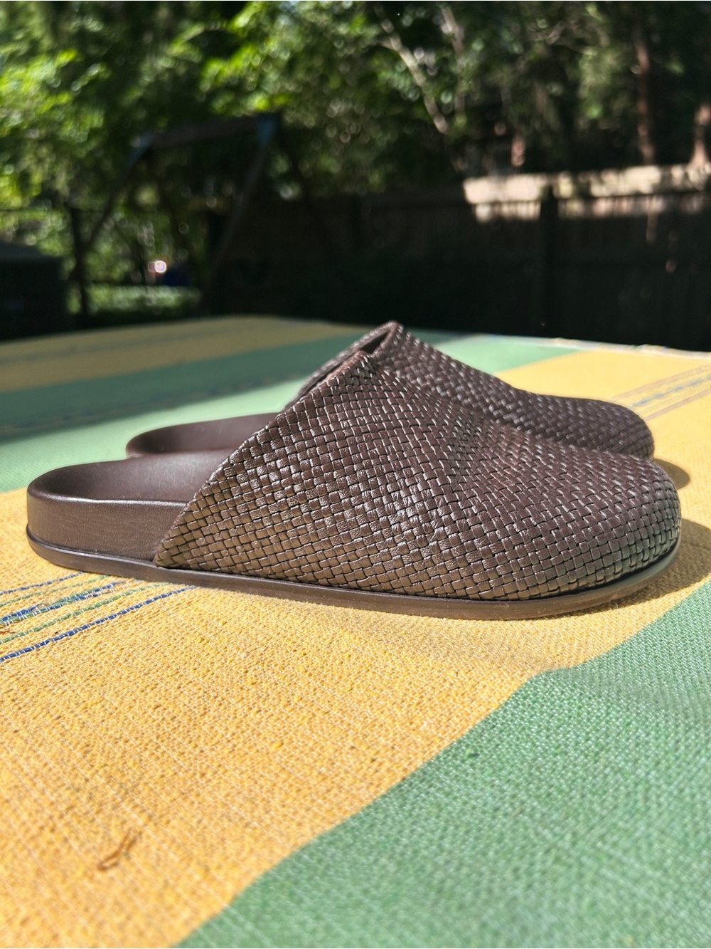 Intentionally Blank woven leather mules